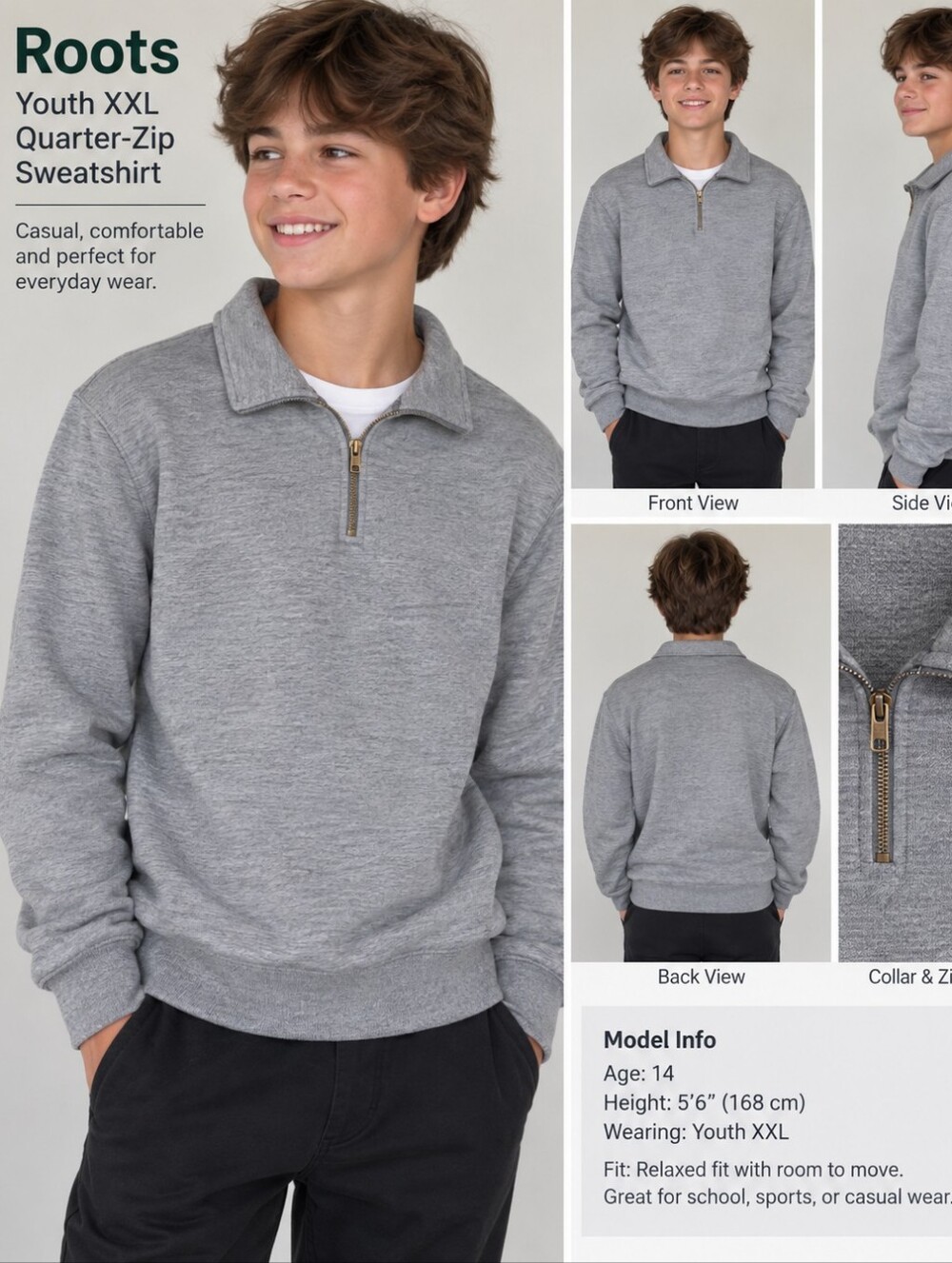 Roots Youth's Grey Quarter-Zip Sweater